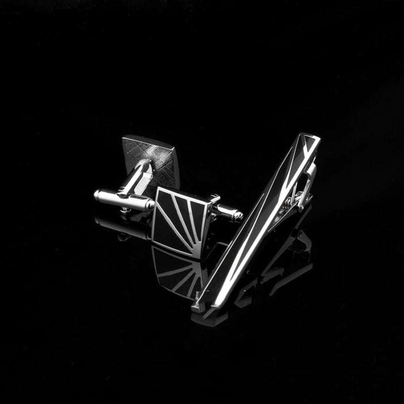 Men's Square Black Enamel White Steel Copper Cufflinks - Minihomy