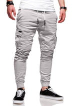 Casual Men Solid Color Multi Pocket Drawstring Ankle Tie Cargo Pants - Minihomy