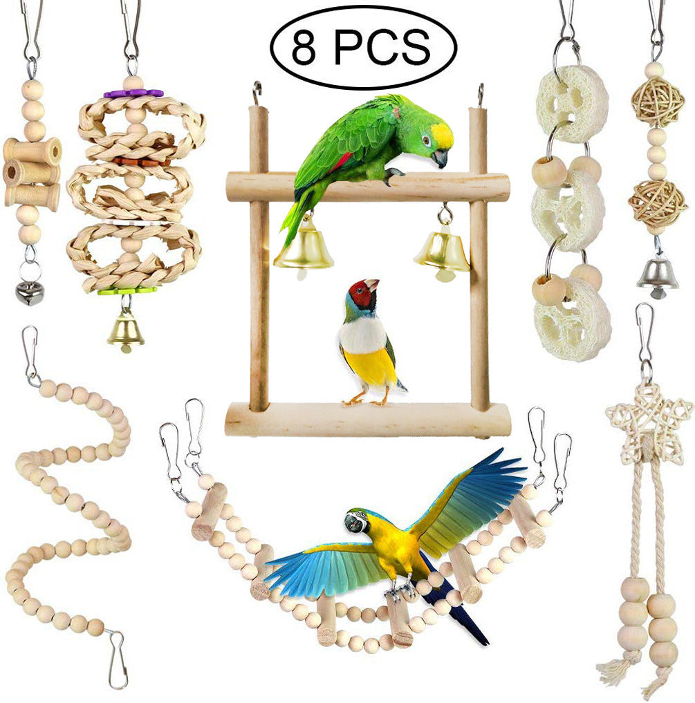 Parrot Chewing Toy Bird Toy Log Swing Set Of 8 - Minihomy