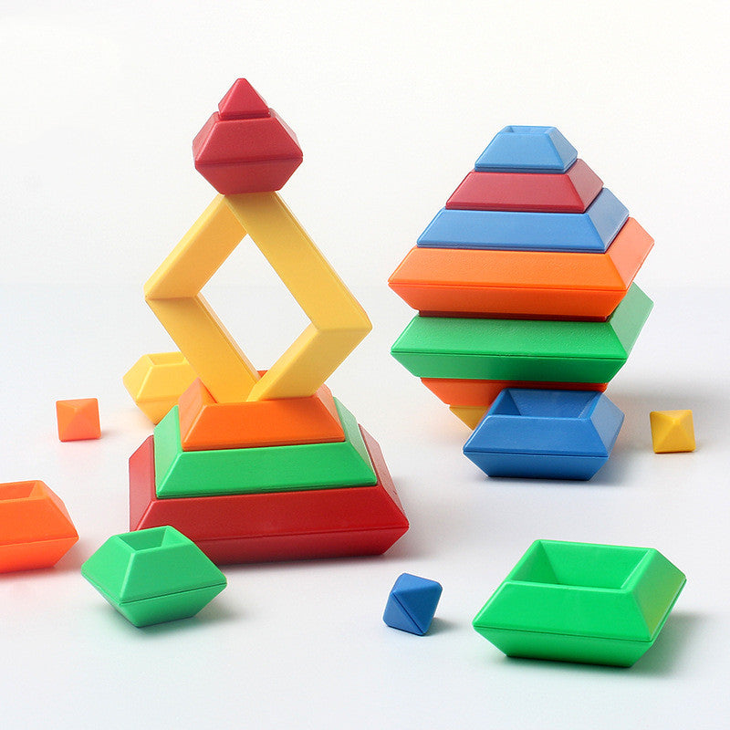 Kids Rainbow Tower Ring Wooden Jenga Color Cognitive Set Shapes Building Blocks Montessori Educational Toys for Kids - Minihomy