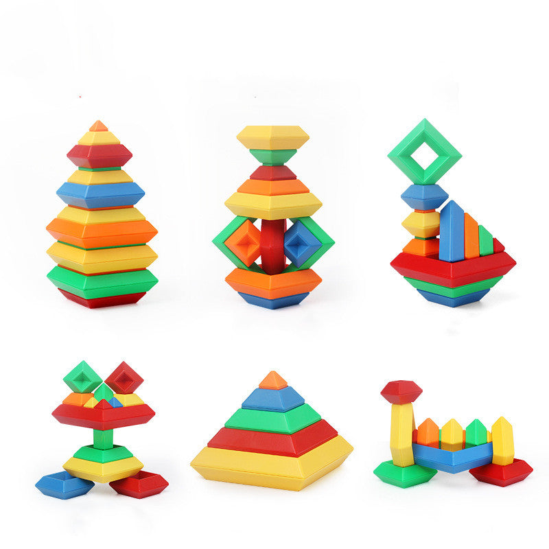 Kids Rainbow Tower Ring Wooden Jenga Color Cognitive Set Shapes Building Blocks Montessori Educational Toys for Kids - Minihomy