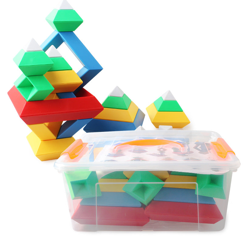 Kids Rainbow Tower Ring Wooden Jenga Color Cognitive Set Shapes Building Blocks Montessori Educational Toys for Kids - Minihomy