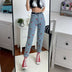 Cherry Embroidered High-rise Slimming Pencil Jeans - Minihomy