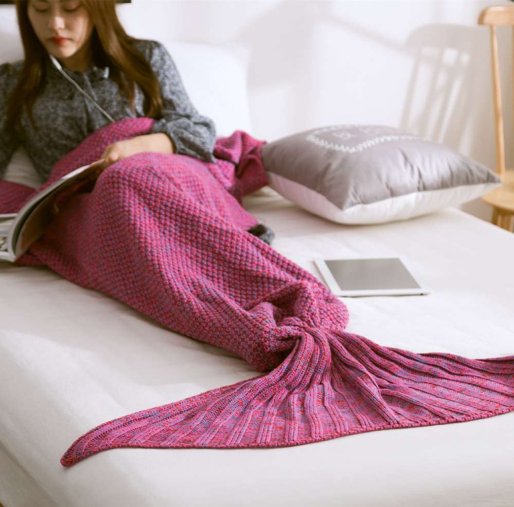 Mermaid Tail Blanket Knitted Crochet for Adult Childern Super Soft Sleeping Blankets - Minihomy