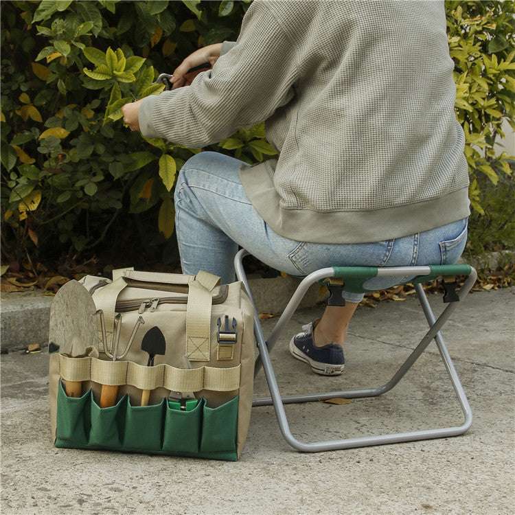 Gardening Stool With Tote Bag Chair Garden Tools Set Organizer - Minihomy