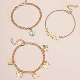 European and American Jane Flower Butterfly Tassel Anklet 3-Piece Set - Minihomy