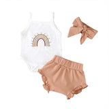 Three-Piece Baby Girl Sling Romper Plaid Shorts