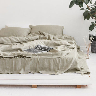 Simple Plain Linen Washed Four-Piece Cotton And Linen Comfortable Bedding