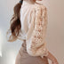 Lace Hollow Flower Stitching Long-Sleeved Stand Collar Shirt - Minihomy