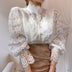 Lace Hollow Flower Stitching Long-Sleeved Stand Collar Shirt - Minihomy