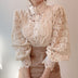 Lace Hollow Flower Stitching Long-Sleeved Stand Collar Shirt - Minihomy