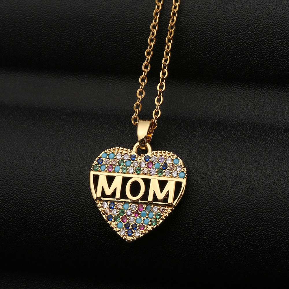 Colorful Mom Cubic Zirconia Heart Necklace Pendant Decoration - Minihomy