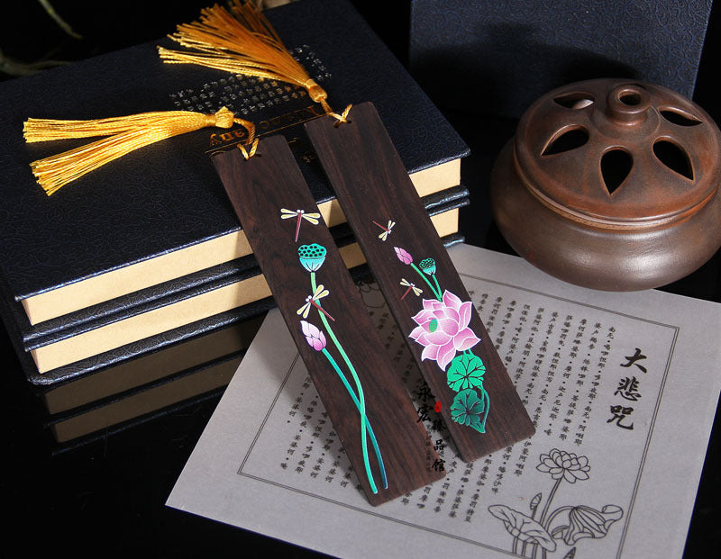 Painted Lotus Bookmark Set Chinese Style Crafts - Minihomy