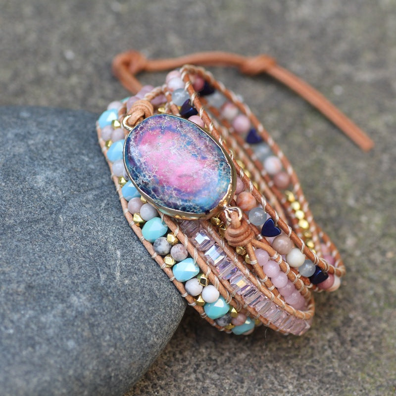 Colorful Turquoise Braided Leather Wrap Bracelet - Minihomy