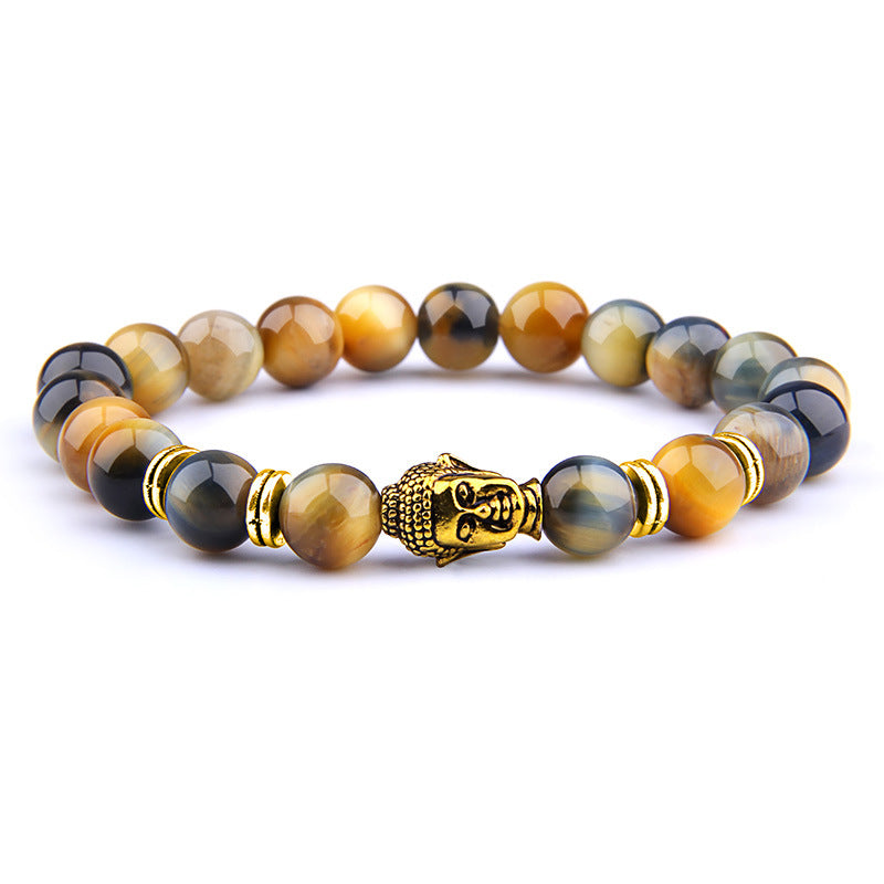 Buddha Head Elastic Charm Beads Gemstone Bracelet - Minihomy