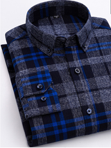 Cotton Plaid Shirt - Men's Long-Sleeved Cotton Fleece Shirt - Minihomy