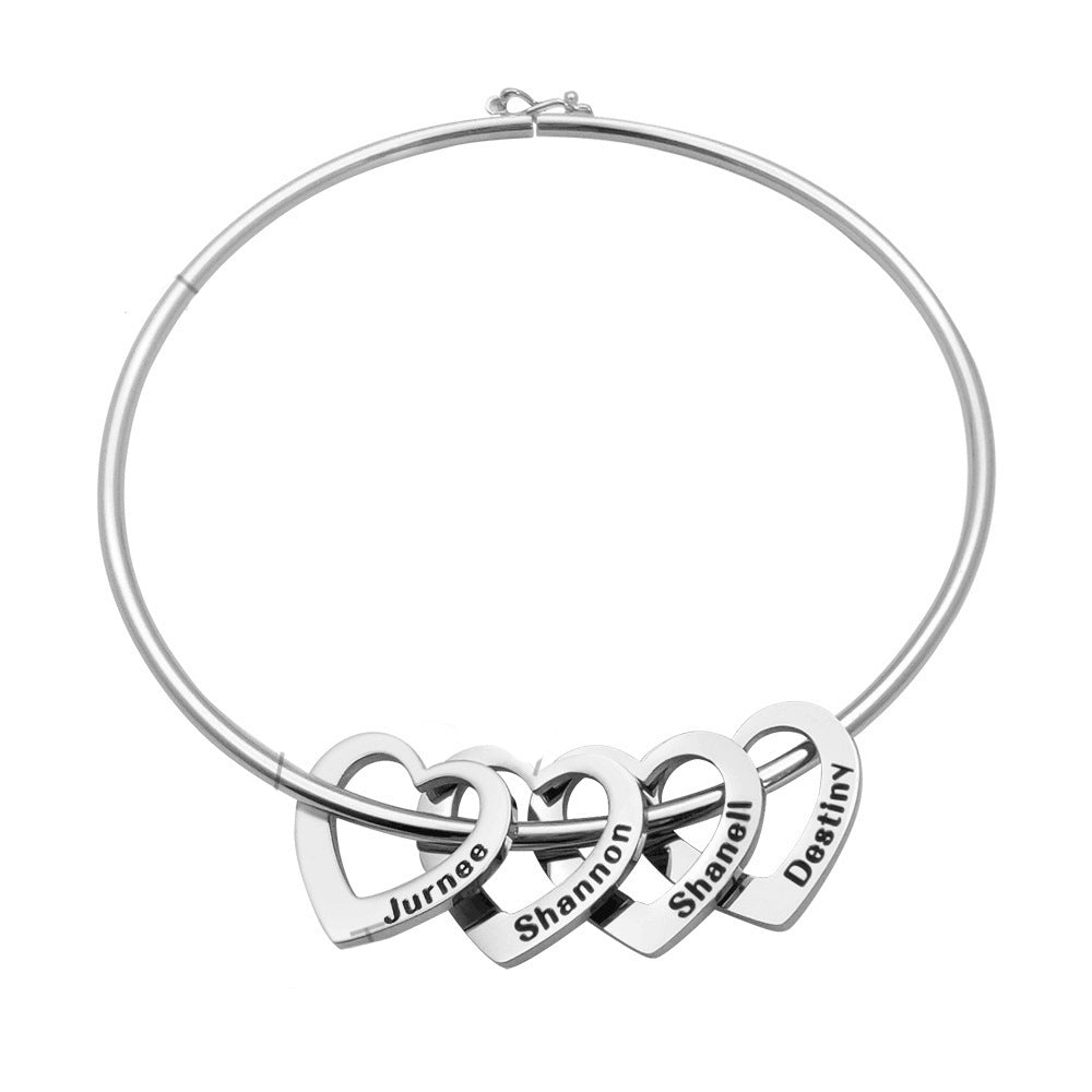 Stainless Steel Bangle Letter Personalized Bracelets with Hearts Customized Engraved Names Bracelets