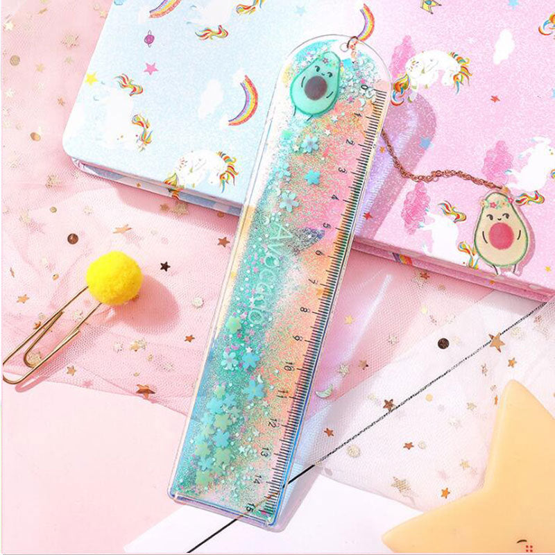 Quicksand Into The Oil Bookmark Ruler Cute Laser Girl Heart Ruler Creative Multifunctional Student Stationery Ruler