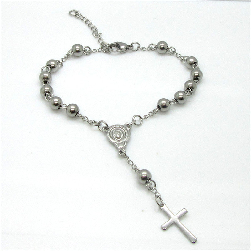 Stainless Steel Buddhist Bead Bracelet Cross Jesus Gold Bracelet