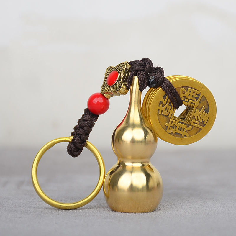 Brass Five Emperor Money Gourd Keychain Pendant - Minihomy