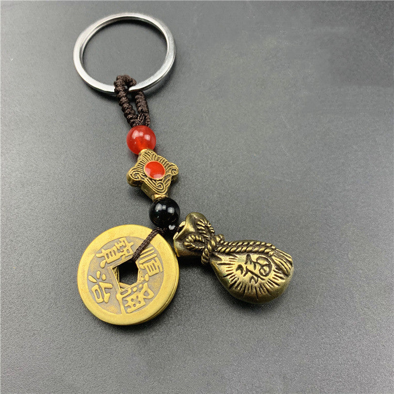 Brass Five Emperor Money Gourd Keychain Pendant - Minihomy