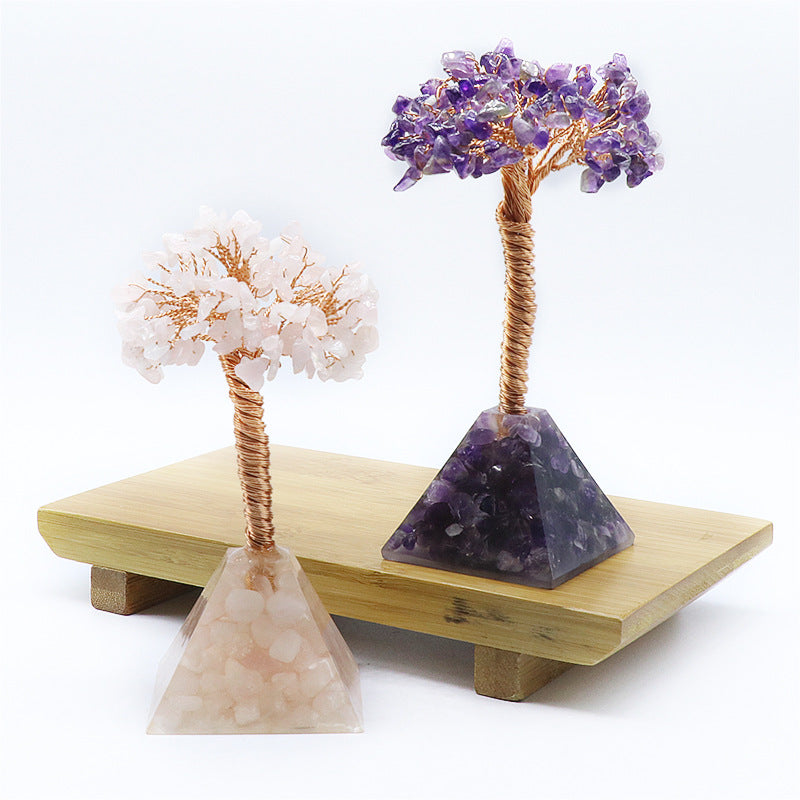 Amethyst Tree Of Life Colorful Crystal Gravel Pyramid Pyramid Base Fortune Tree Creative Lucky Tree Home Furnishing Decoration - Minihomy