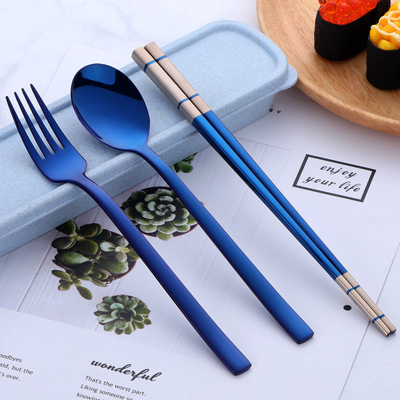 Portable Student Tableware Box Set Cute Chopsticks Spoon Fork Stainless Steel Three-Piece Single Travel - Minihomy