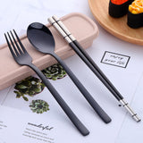 Portable Student Tableware Box Set Cute Chopsticks Spoon Fork Stainless Steel Three-Piece Single Travel - Minihomy