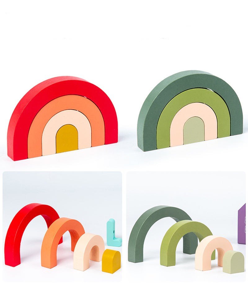 Children Wooden Rainbow Arched Stacked Toys Montessori Education Building Blocks - Minihomy