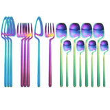 Rainbow Dinnerware Set Spoon Fork Knife Table Decor Cutlery Sets Kitchen Matte Gold tableware Set Desserts Soup Coffee Use