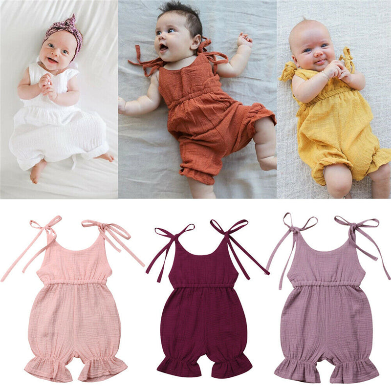 Newborn Toddler Baby Girls Sleeveless Solid Romper Jumpsuit Outfit - Minihomy