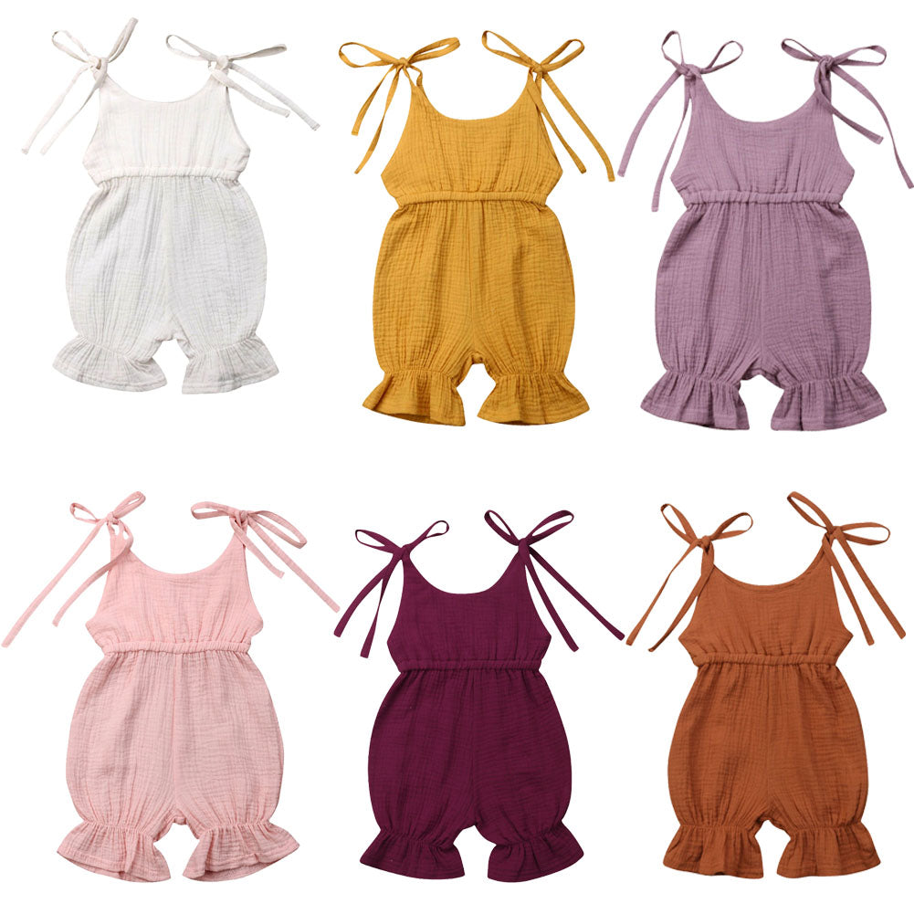 Newborn Toddler Baby Girls Sleeveless Solid Romper Jumpsuit Outfit - Minihomy