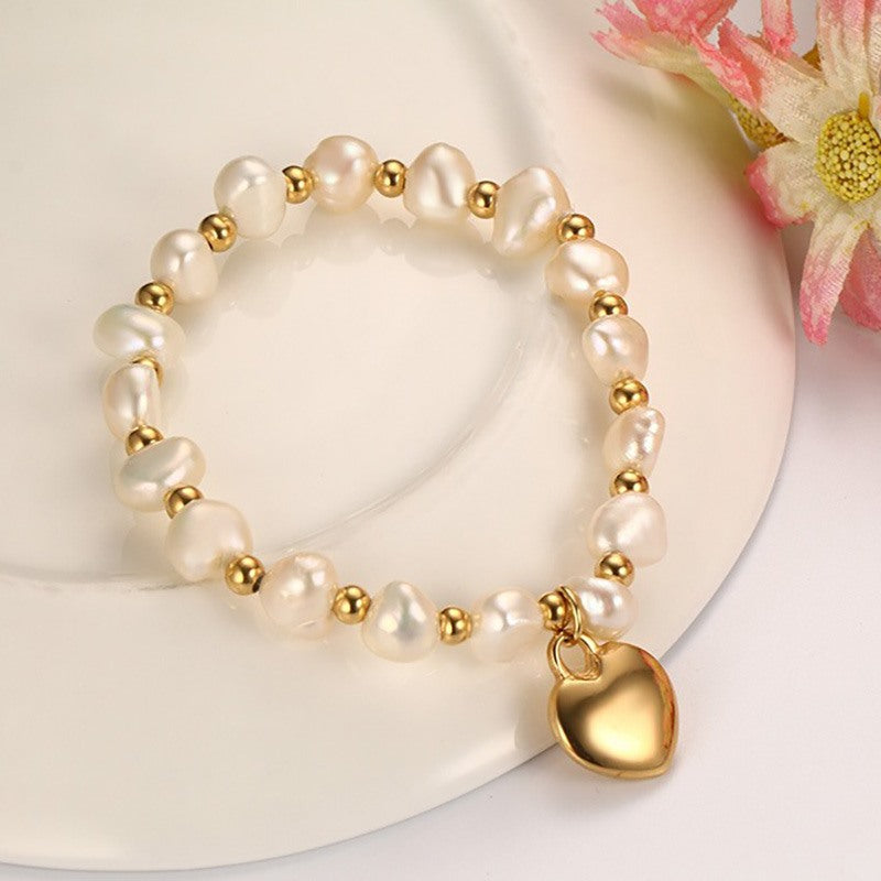 Titanium steel ball freshwater pearl handmade bracelet