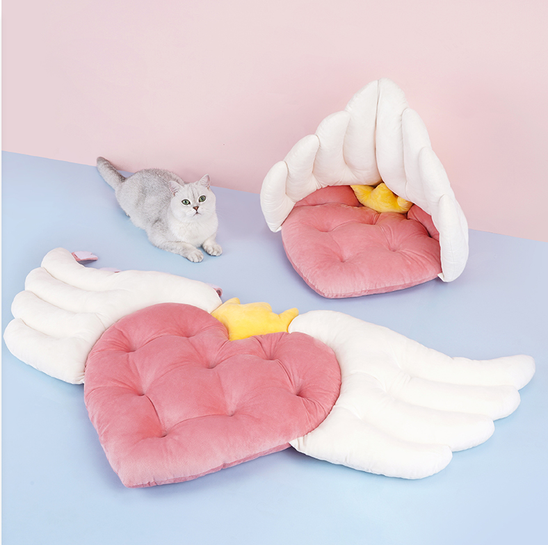 Angel Wings Love Cat Nest Sleeping Spring Warm Cat Bed Four Seasons Universal Cute Cat Nest Mat Dual-use - Minihomy