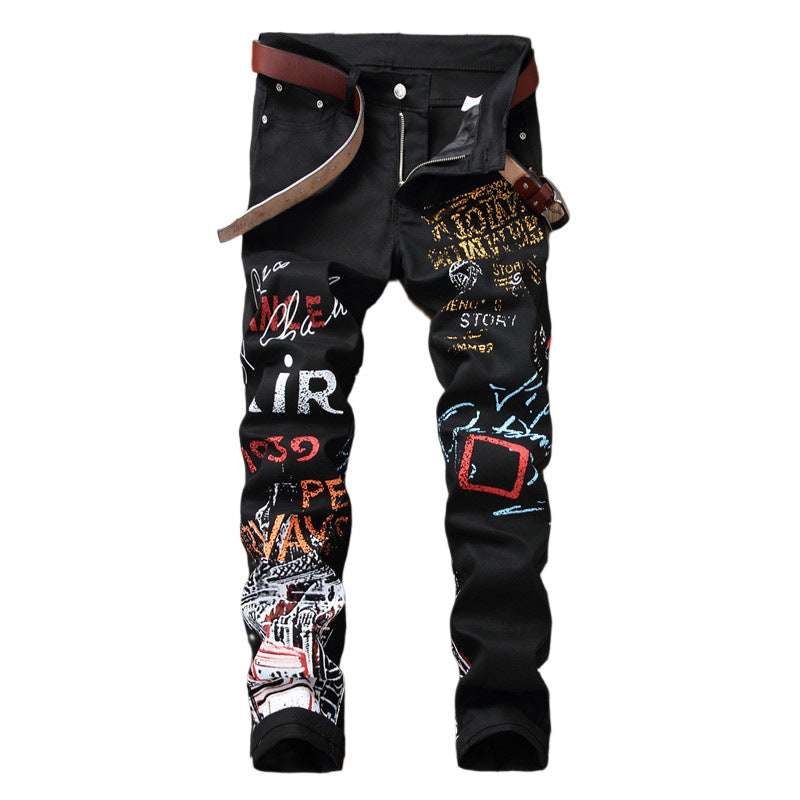 Jeans Slim Graffiti Print Trousers Men - Minihomy