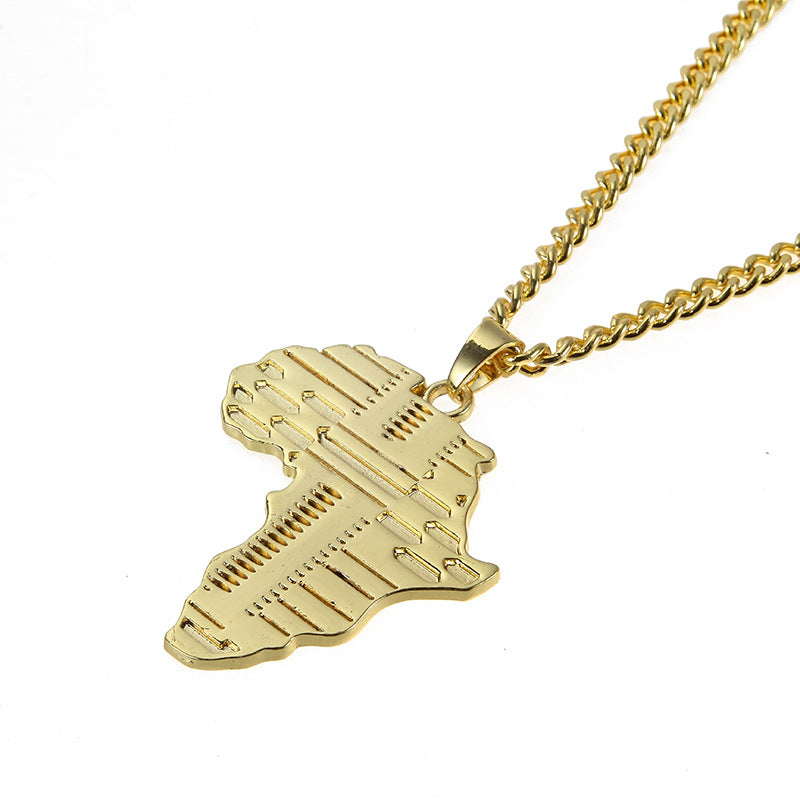 Golden Africa Map Necklace Hip Hop Twist Chain Foreign Trade Goods - Minihomy