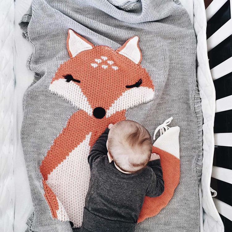 Fox Blanket Three-Dimensional Ear Blanket Children'S Knitted Blankets Beach Mat Baby Holding Blanket - Minihomy