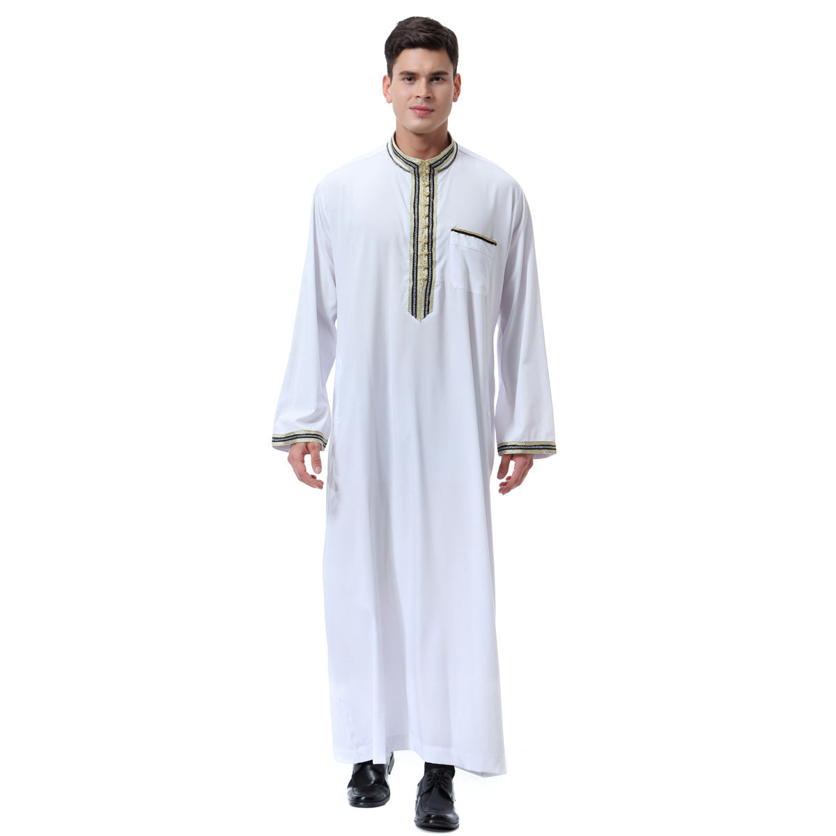 Muslim Arab Middle East Men's Applique Stand Collar Robe - Minihomy