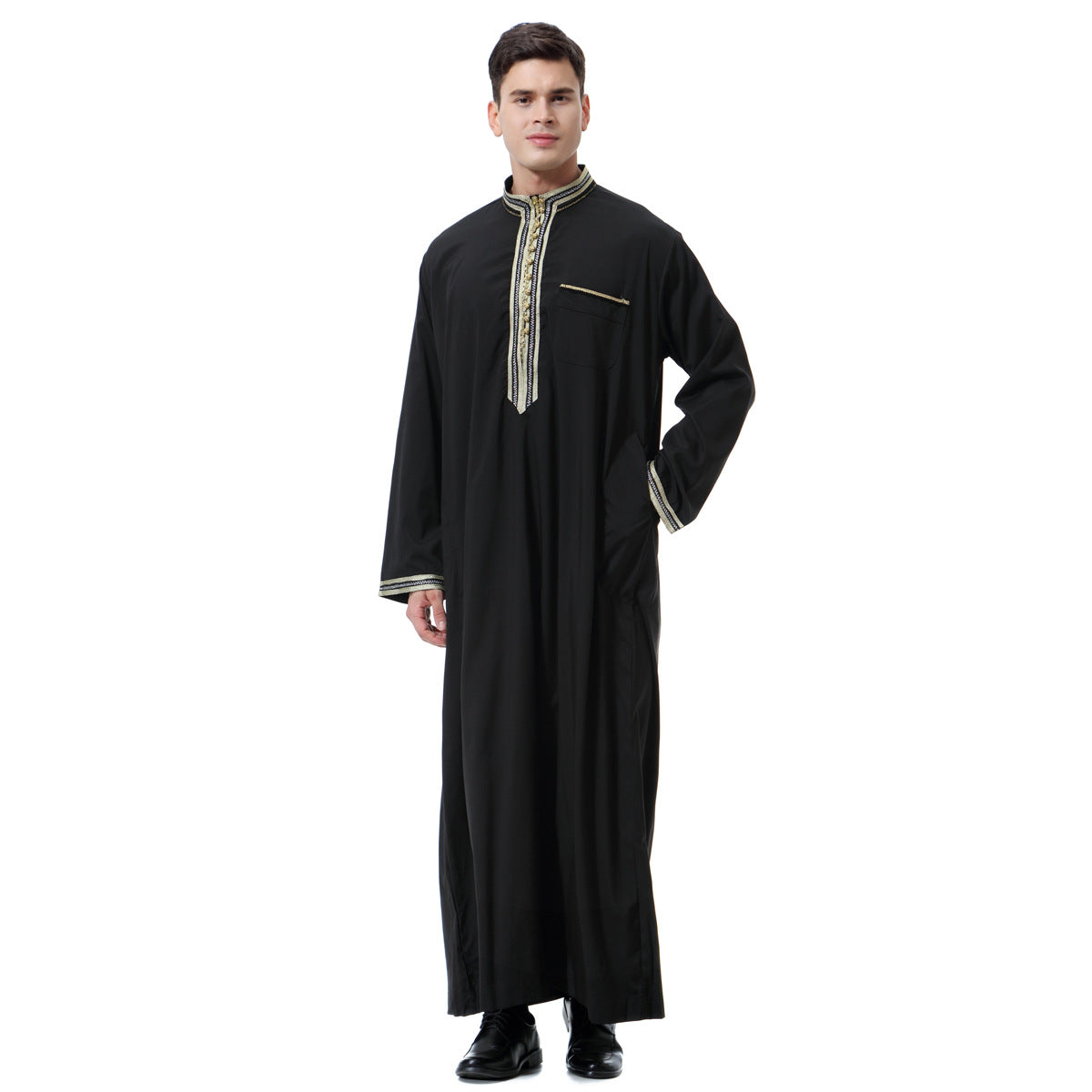 Muslim Arab Middle East Men's Applique Stand Collar Robe - Minihomy