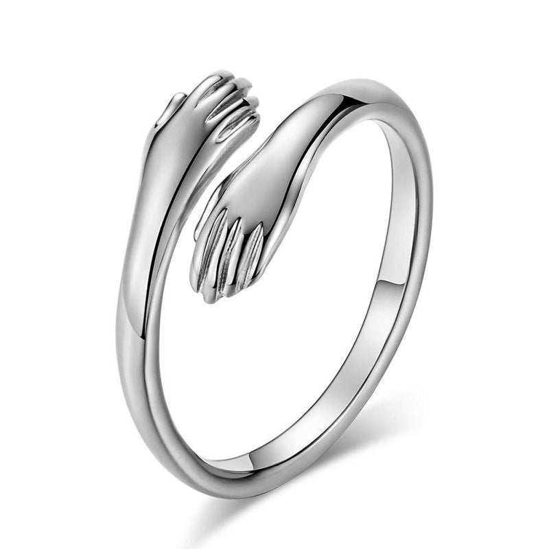 Alloy Simple Hands Hug Ring Opening Adjustable Jewelry - Minihomy