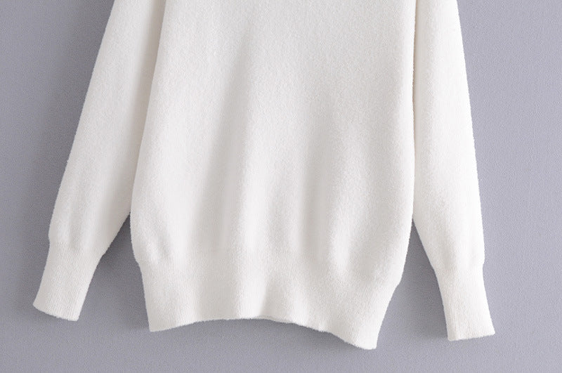 Soft Solid Color Knitted Sweater Women