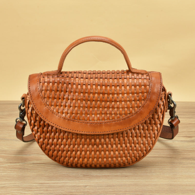 Japanese Hand-Made Vegetable Tanned Leather Woven Bag - Minihomy