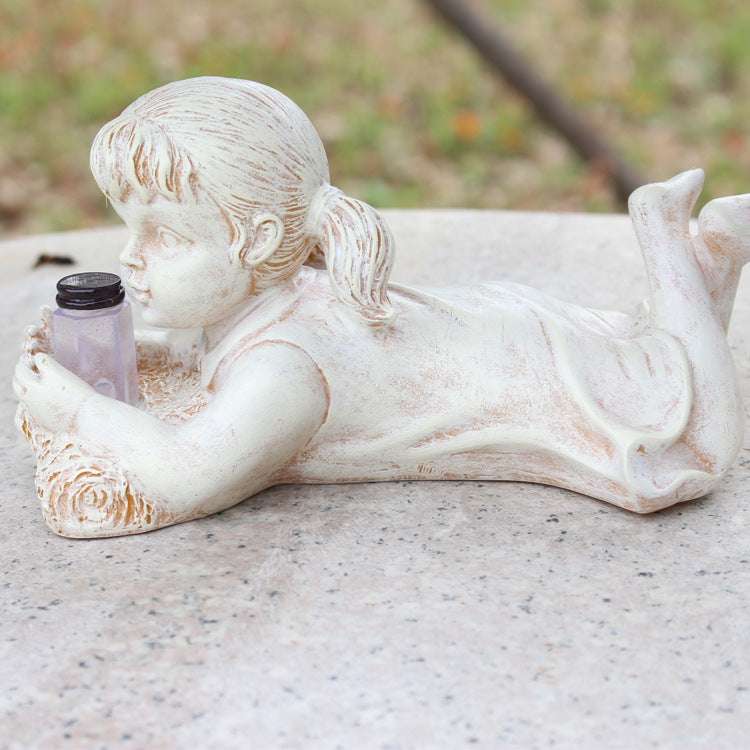 Home Decor Resin Craft With Firefly Jar Garden Statue Children Desktop Accessories - Minihomy