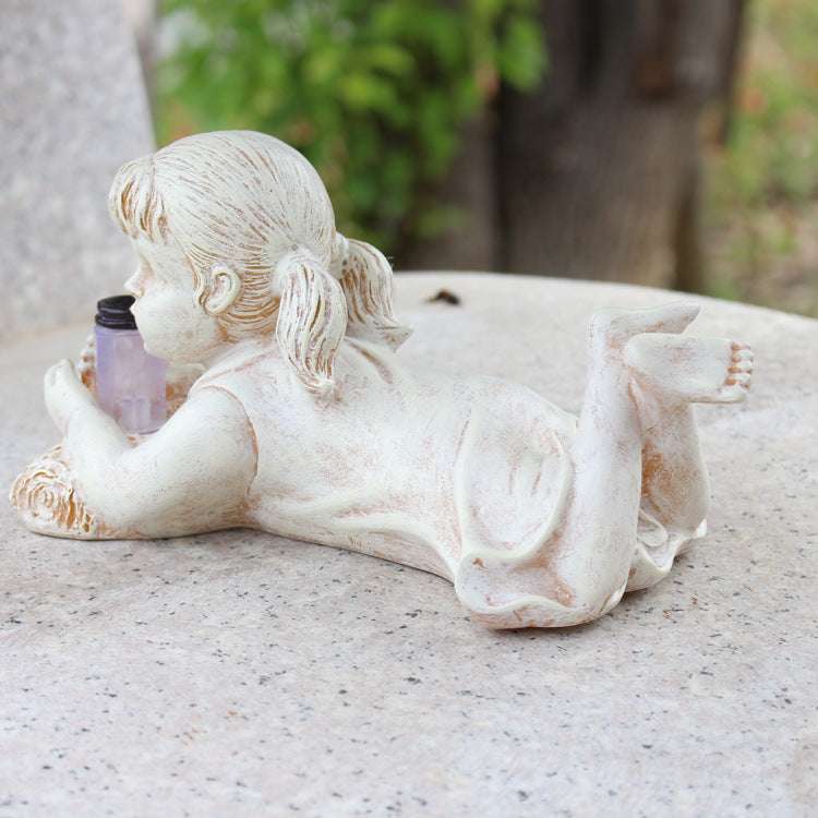 Home Decor Resin Craft With Firefly Jar Garden Statue Children Desktop Accessories - Minihomy