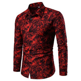 Mens Shirt Printed Casual Long Sleeved Shirt Slim Fit Male Social Dress Shirt For Men - Minihomy