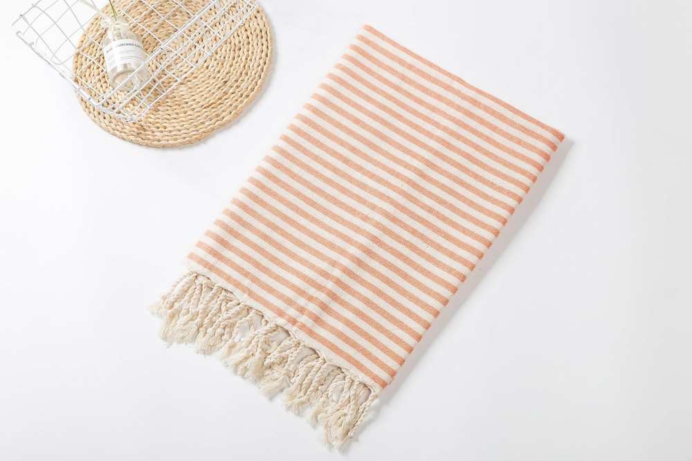 Fringed Beach Towel Polyester Cotton Wearable Striped Bath Towel Cushion Tablecloth - Minihomy