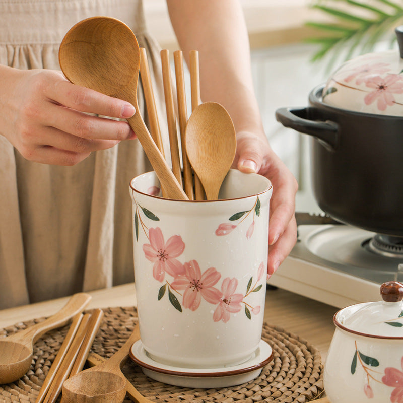 Japanese Style Sakura Chopstick Holder Ceramic - Minihomy