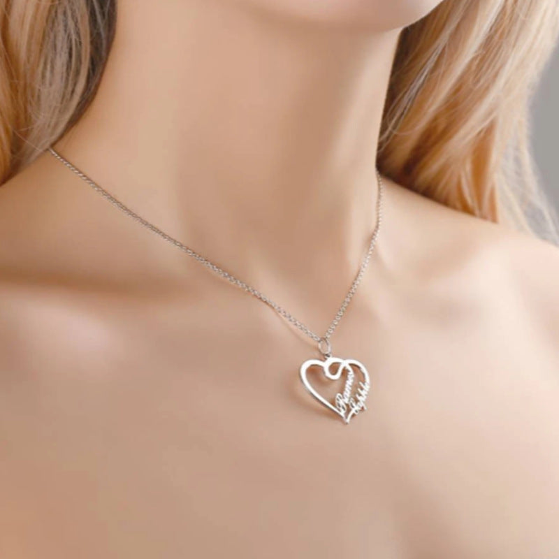 Double Heart Necklace Personalized Necklaces Pendant Gifts Stainless Steel For Women - Minihomy