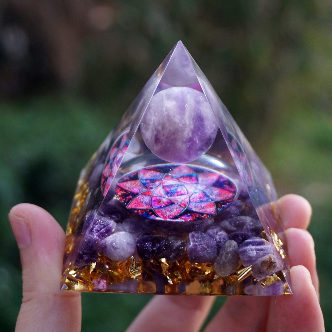 Natural Tiger Eye Orgonite Pyramid Healing Crystals Centerpiece Energy Generator Reiki Chakra Multiplier Orgone Amethyst Meditation - Minihomy