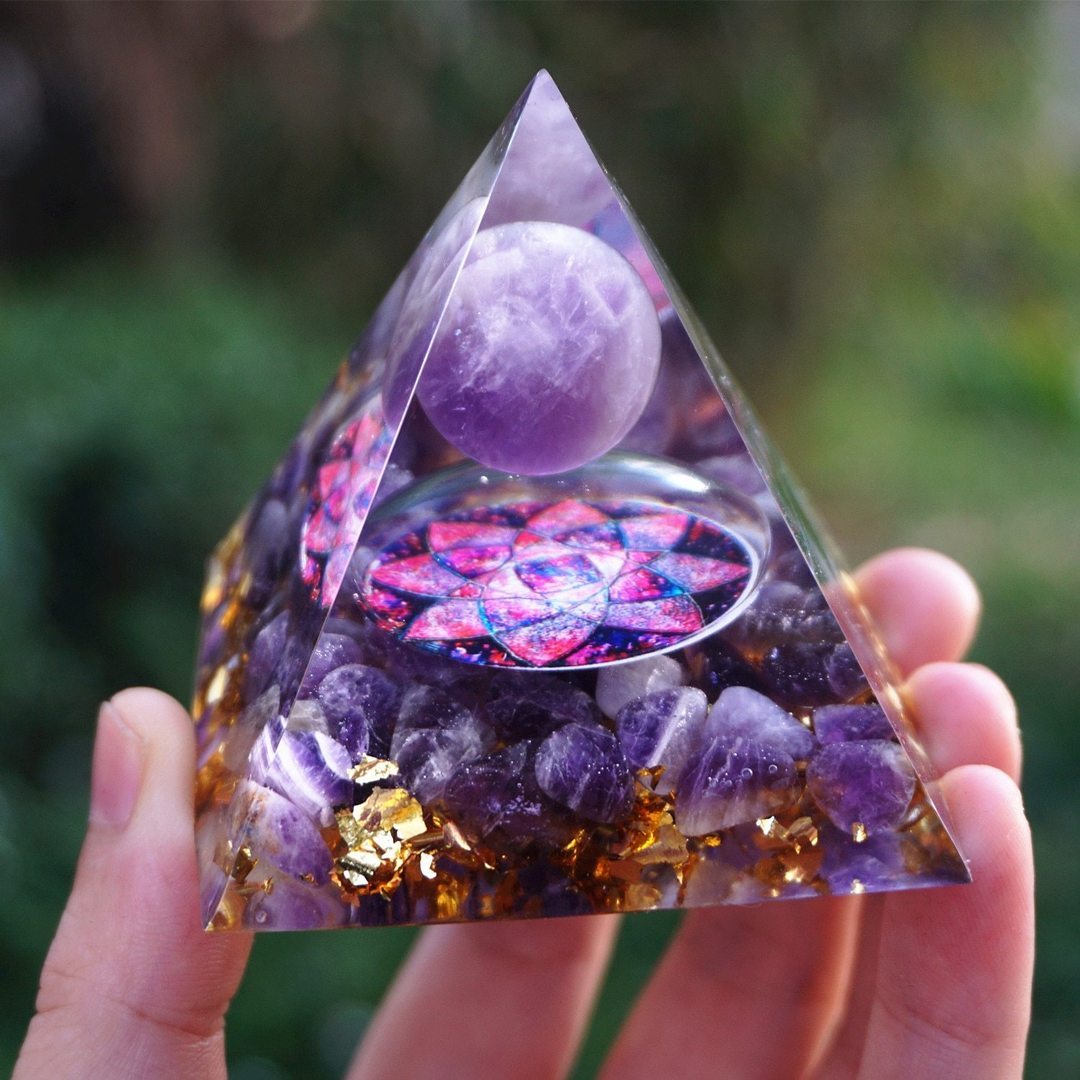 Natural Tiger Eye Orgonite Pyramid Healing Crystals Centerpiece Energy Generator Reiki Chakra Multiplier Orgone Amethyst Meditation - Minihomy